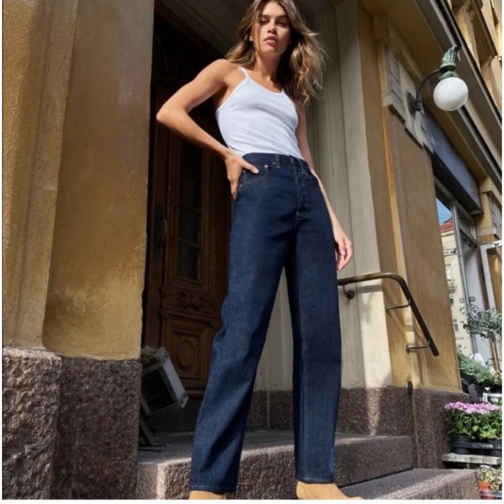 Aritzia Denim Forum Joni High Rise Loose Leg Jeans - Dark Wash